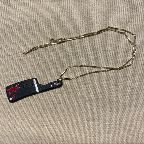 Bloody Cleaver Necklace - Halloween, Goth, Grunge Jewelry with Charm w/ Chain - Picture 2 of 4